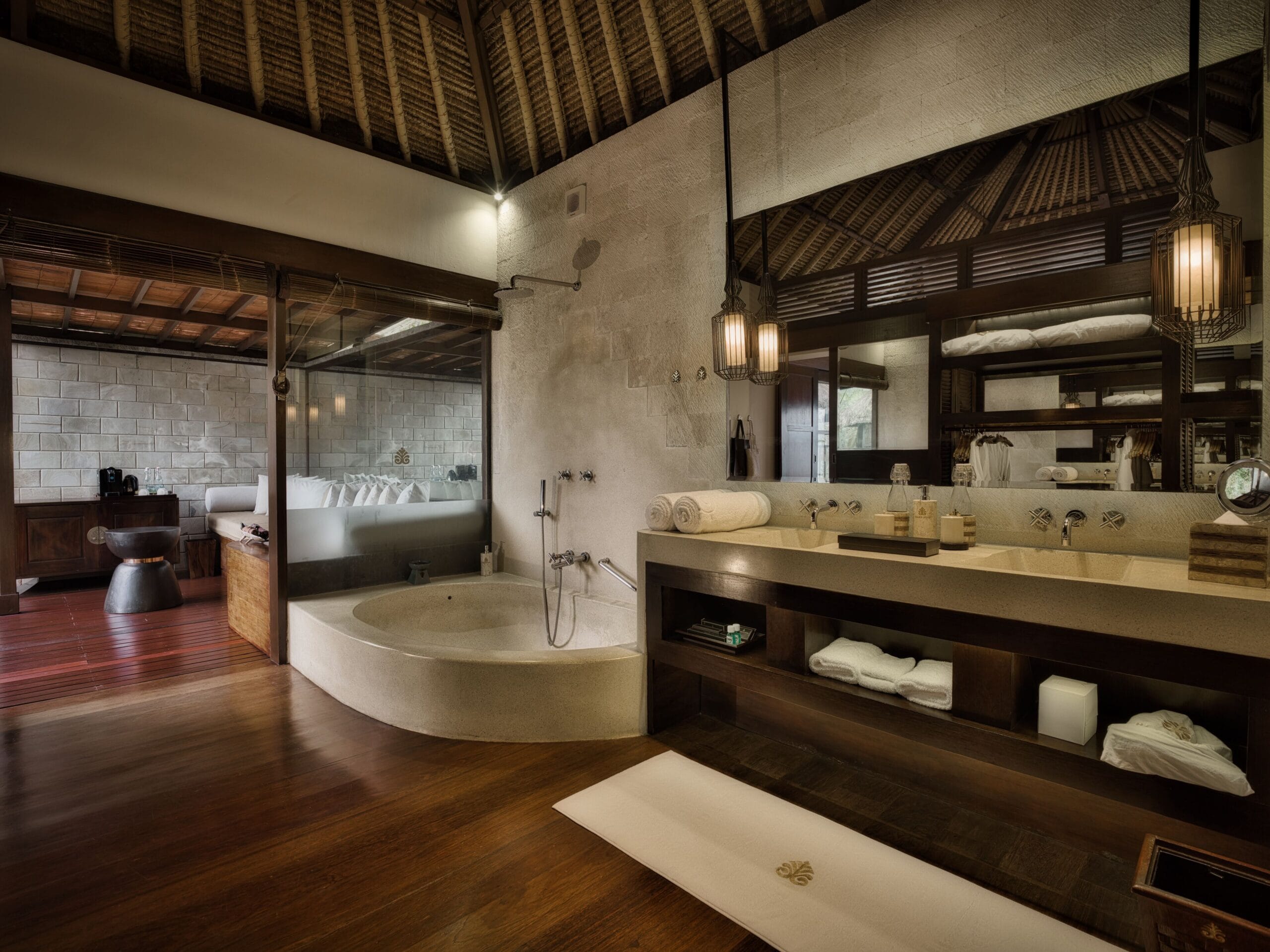 Hanging Gardens of Bali private villa terrace surrounded by rainforest