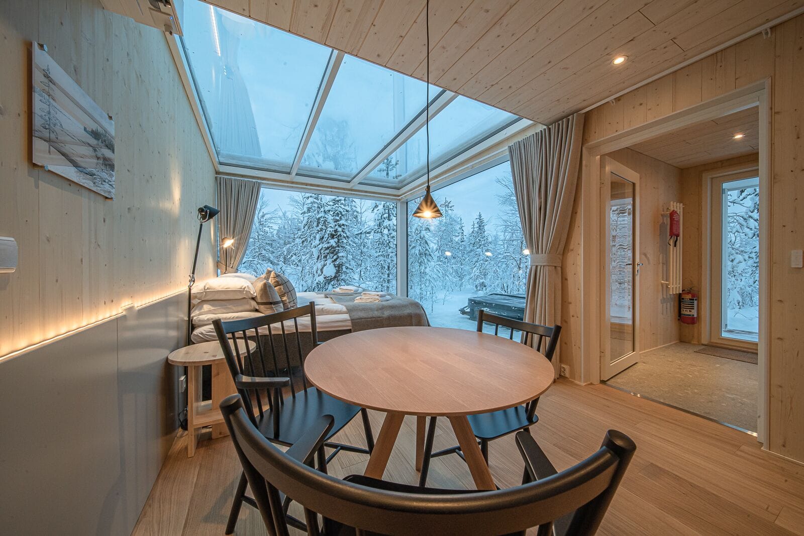 Glass-roof Sky View Cabin with private hot tub under the Northern Lights at Northern Lights Ranch near Levi, Finland