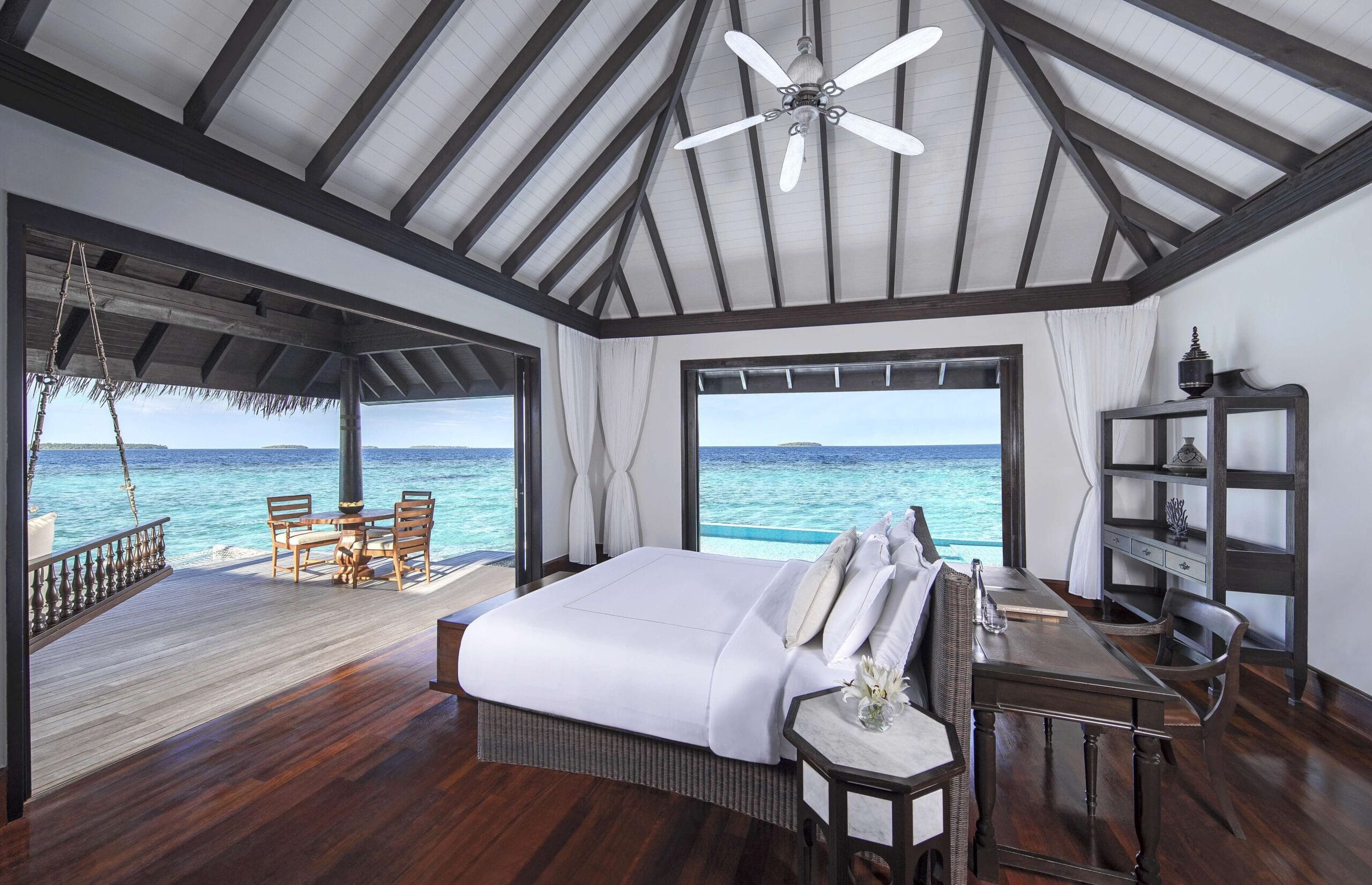 Anantara Kihavah overwater dining pavilion and observatory, a unique Maldives water villa resort