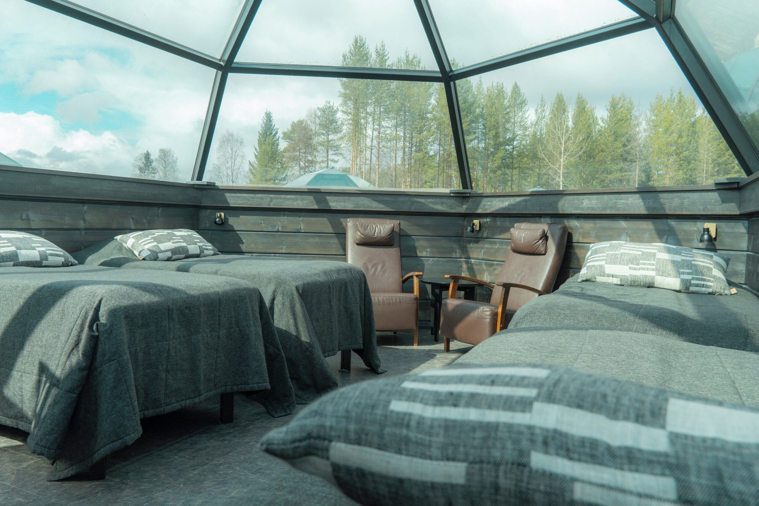 Hand-carved ice hotel and ice art at Arctic SnowHotel & Glass Igloos near Rovaniemi, Finland