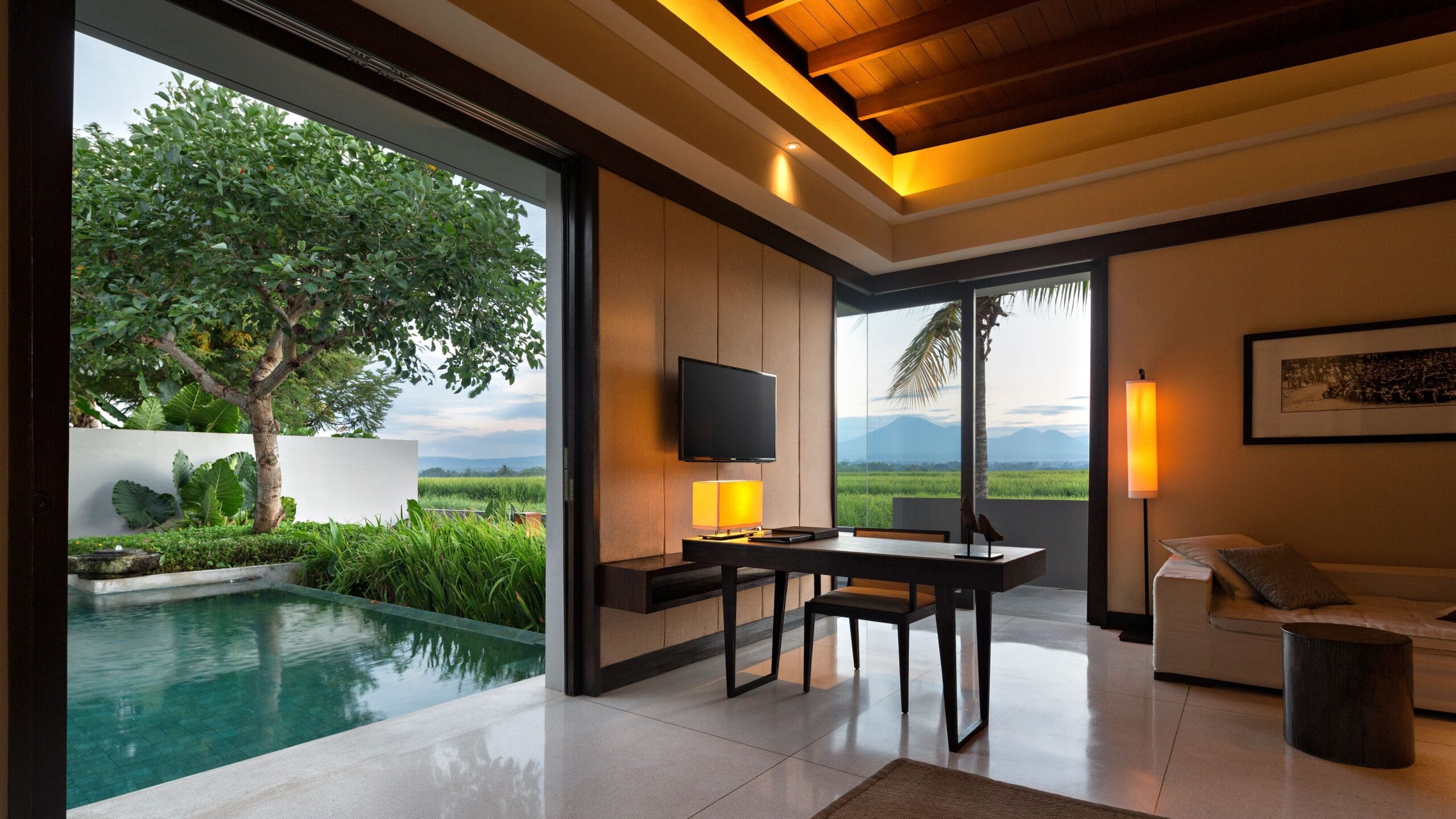 Bali private pool villa overlooking the black-sand beach and Indian Ocean at Soori Bali