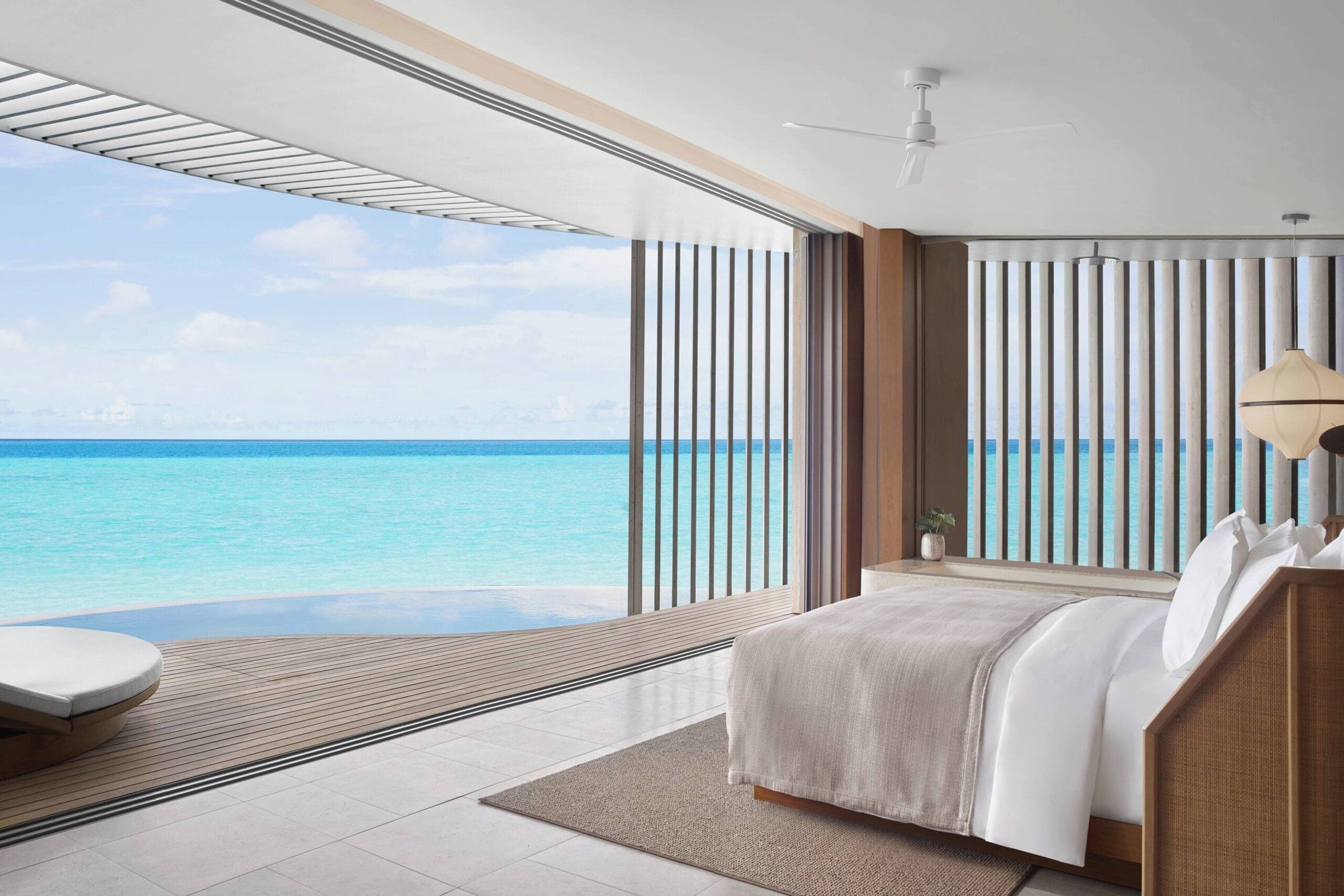 The Ritz-Carlton Maldives Fari Islands ring-shaped spa and overwater villas, a luxury Maldives water villa resort