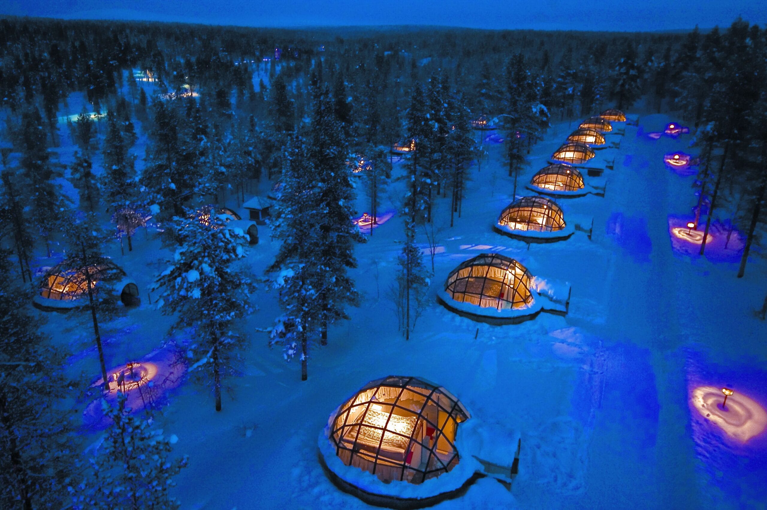World-famous heated glass igloos under the Northern Lights at Kakslauttanen Arctic Resort in Saariselka, Finland