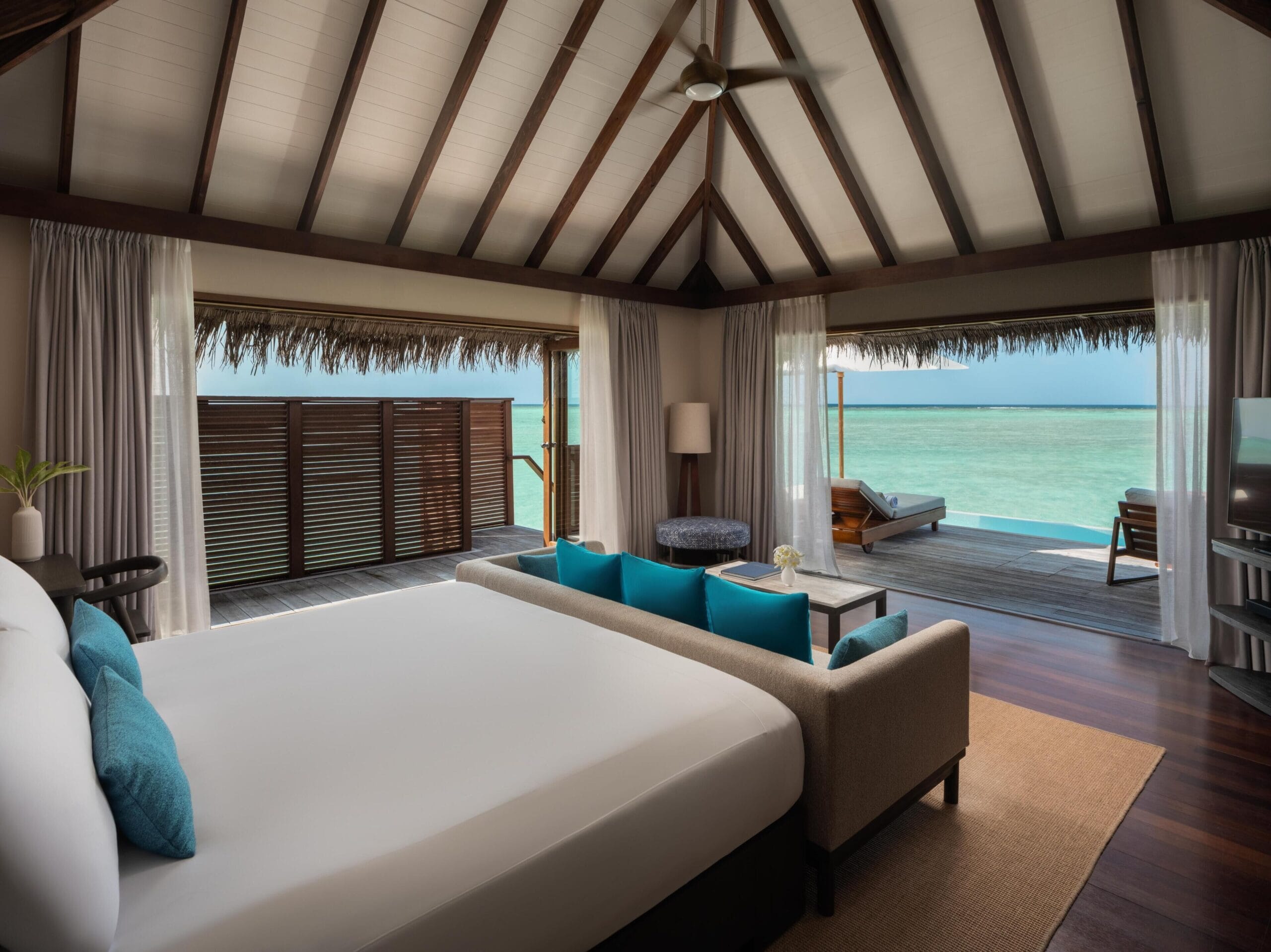 Ithaa undersea restaurant and house reef at Conrad Maldives Rangali Island, a famous Maldives water villa resort