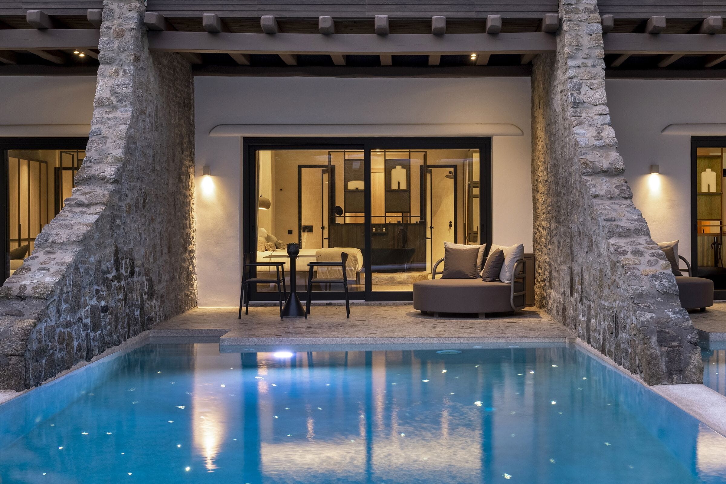 Suite with its own private pool on the terrace at Aeonic Suites and Spa, Mykonos