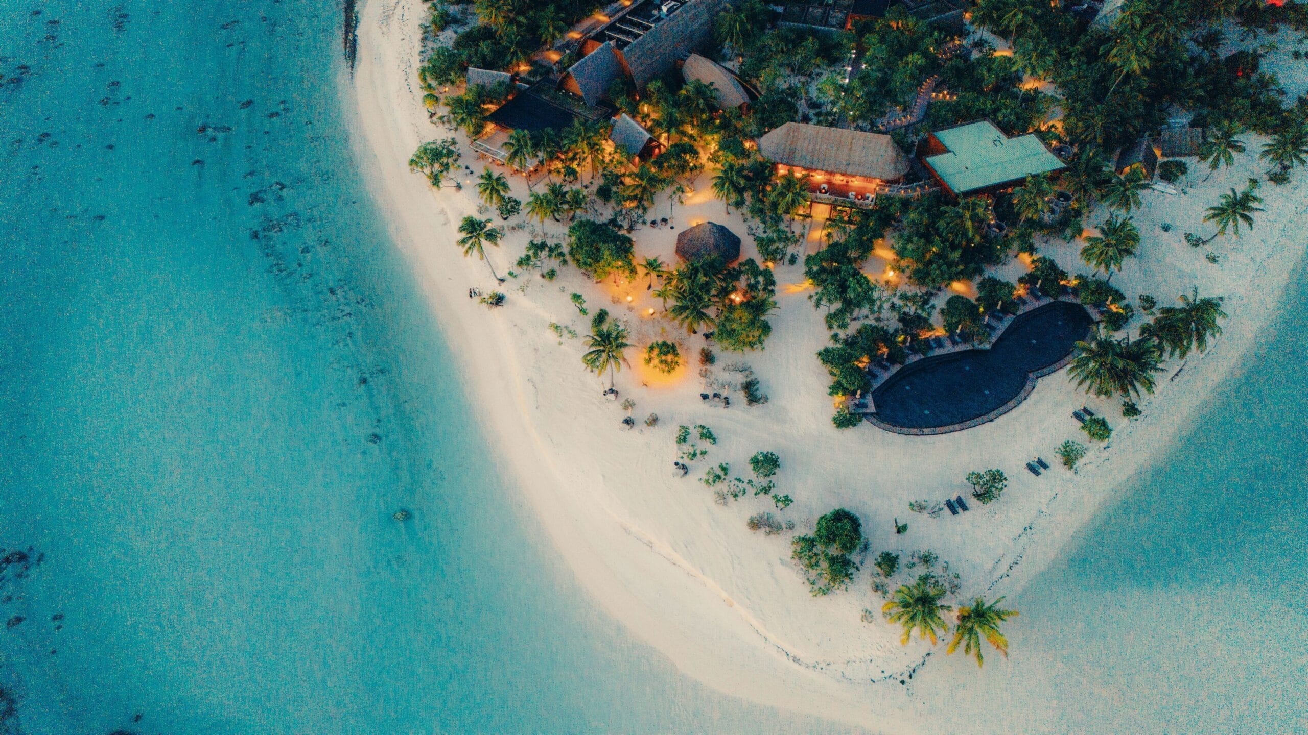 Aerial view of The Brando private island resort on Tetiaroa atoll, French Polynesia
