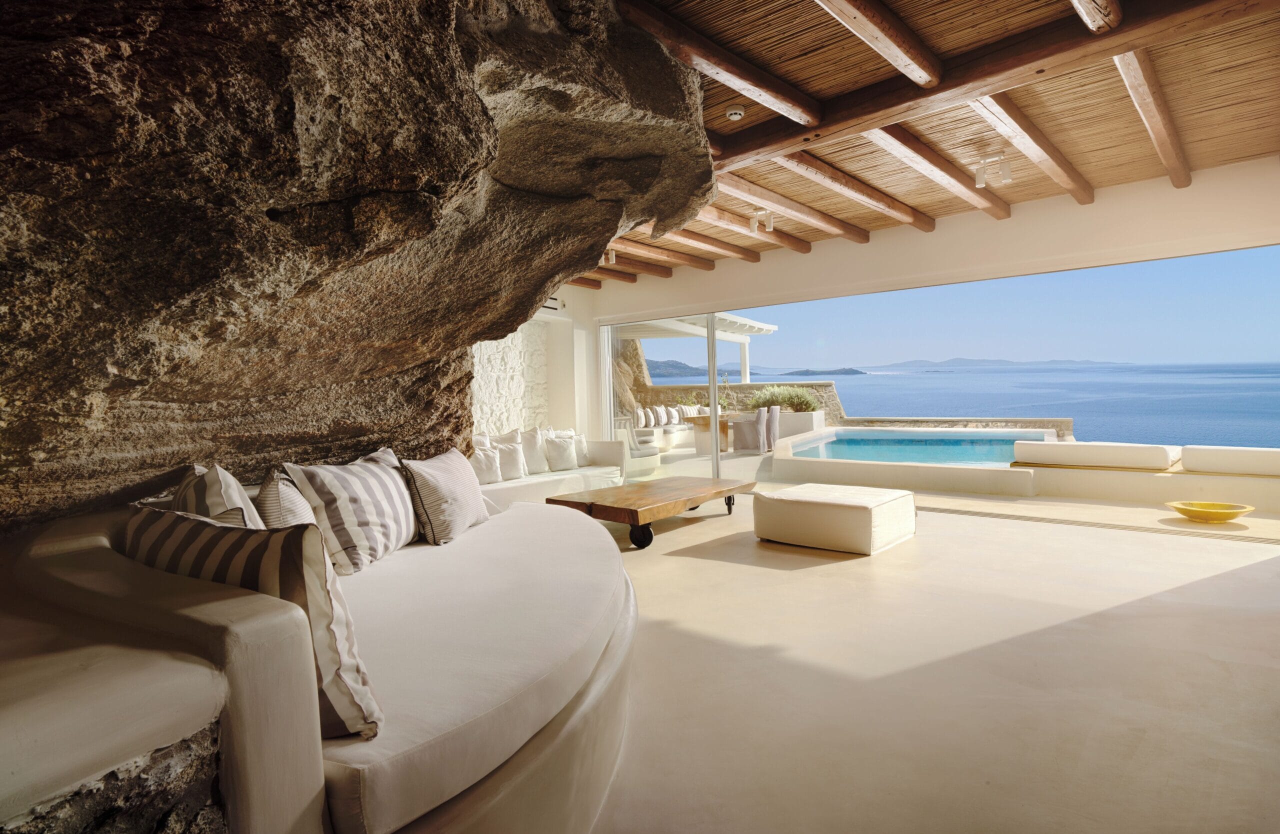 Cave suite with private pool built into the rock at Cavo Tagoo Mykonos