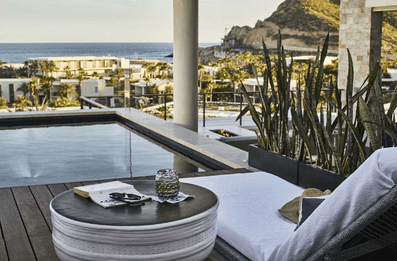 Private plunge pool terrace at a Chileno Bay suite in Los Cabos, Mexico