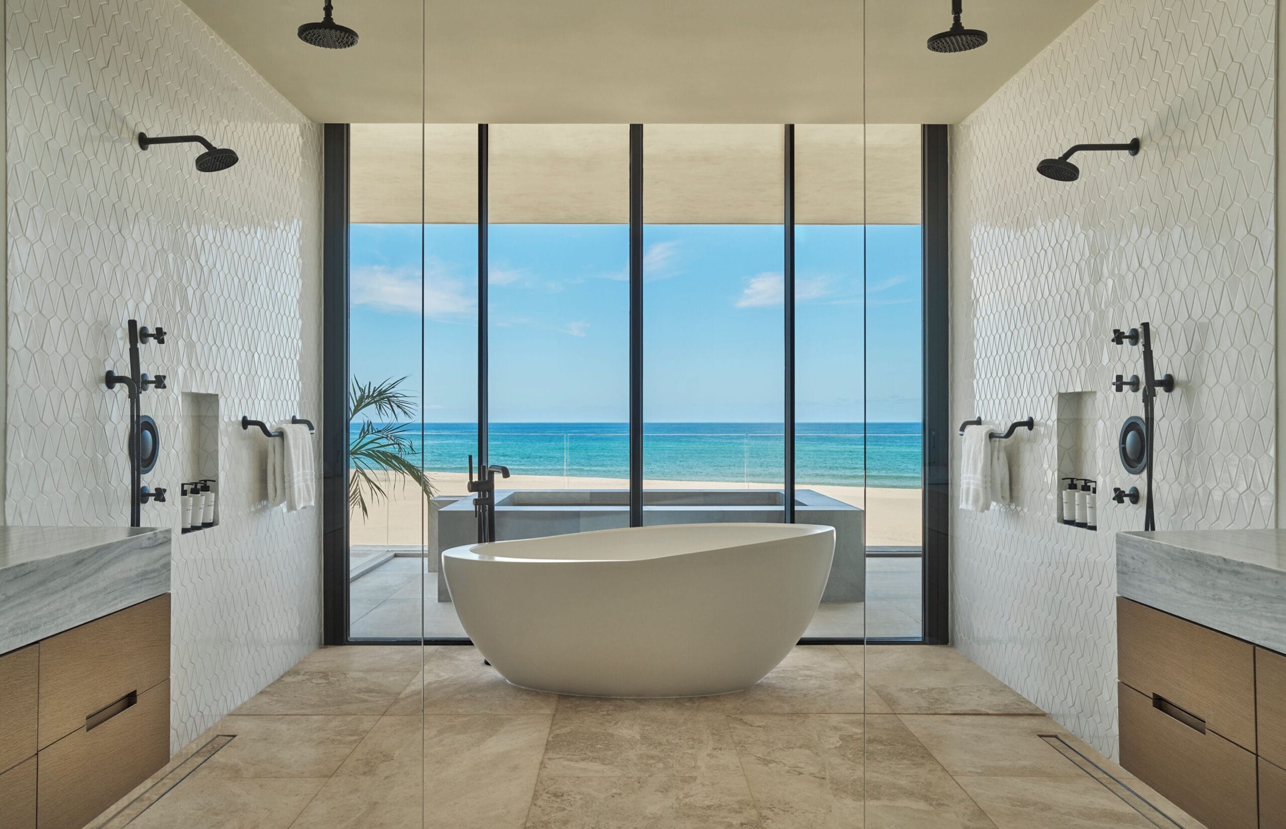 Oceanfront bathroom in a guest room at Four Seasons Los Cabos at Costa Palmas