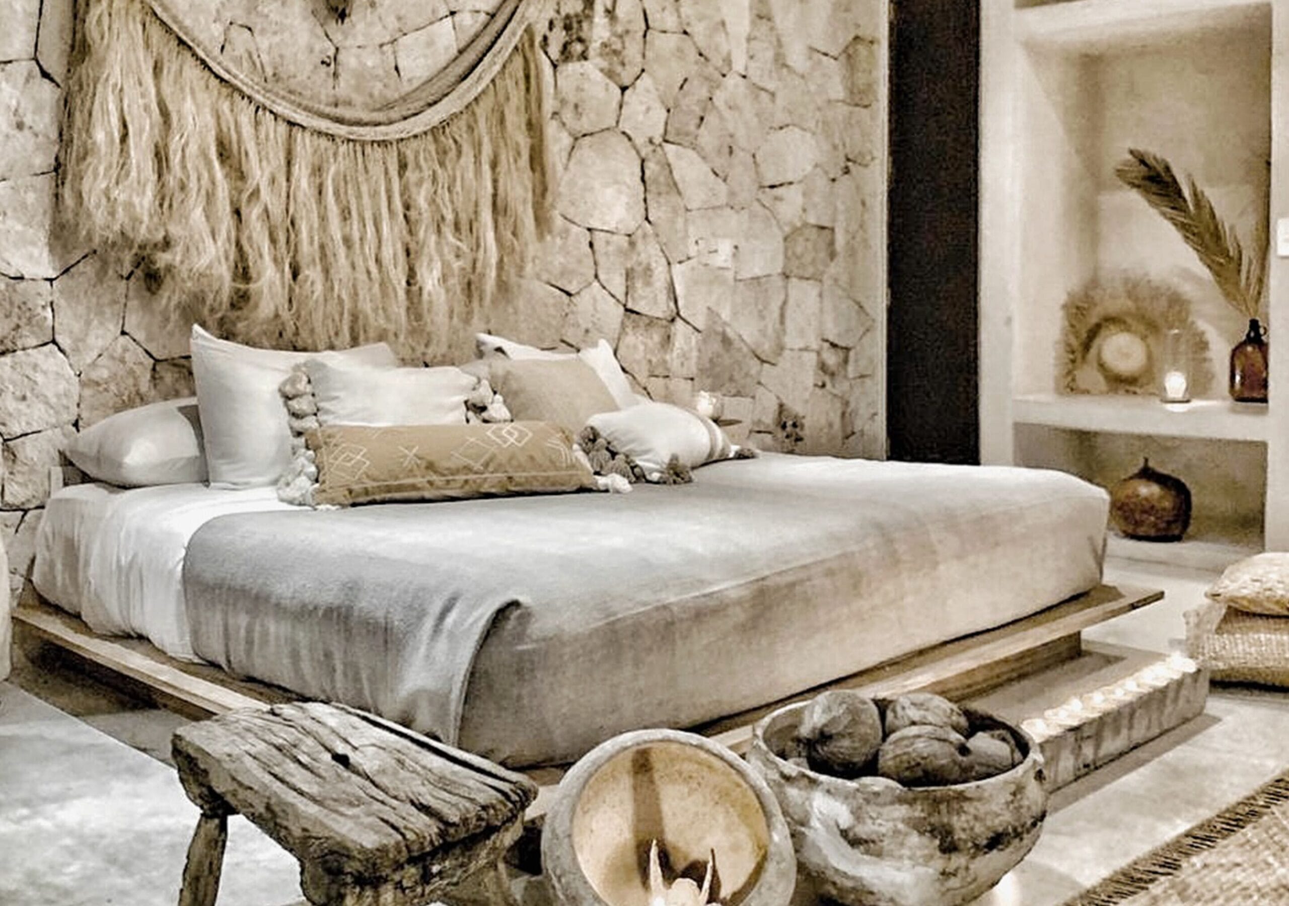 Luxury bedroom inside a Una Vida plunge-pool villa in Tulum