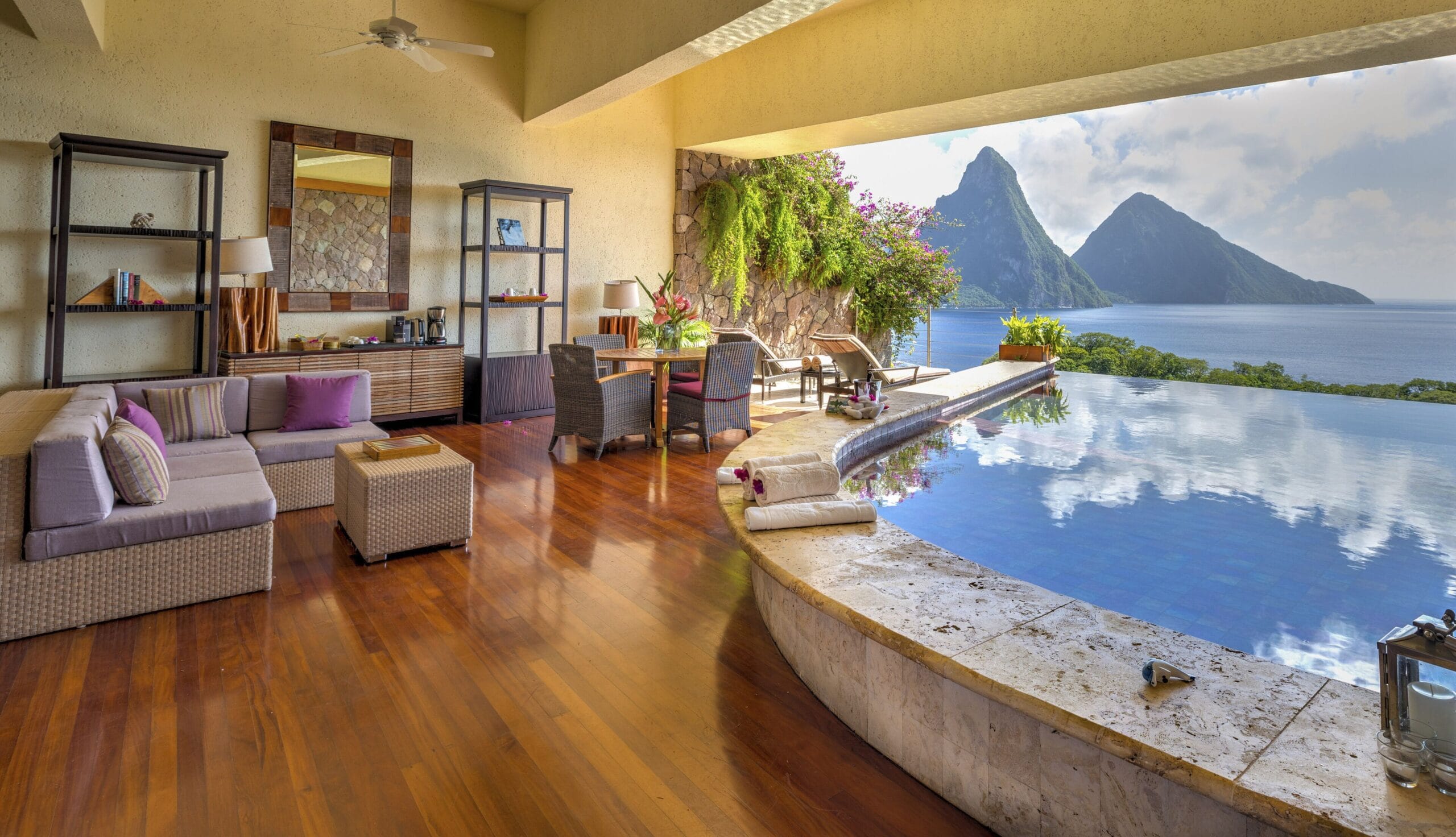 Open-wall sanctuary with a private infinity pool facing the Pitons at Jade Mountain, St Lucia