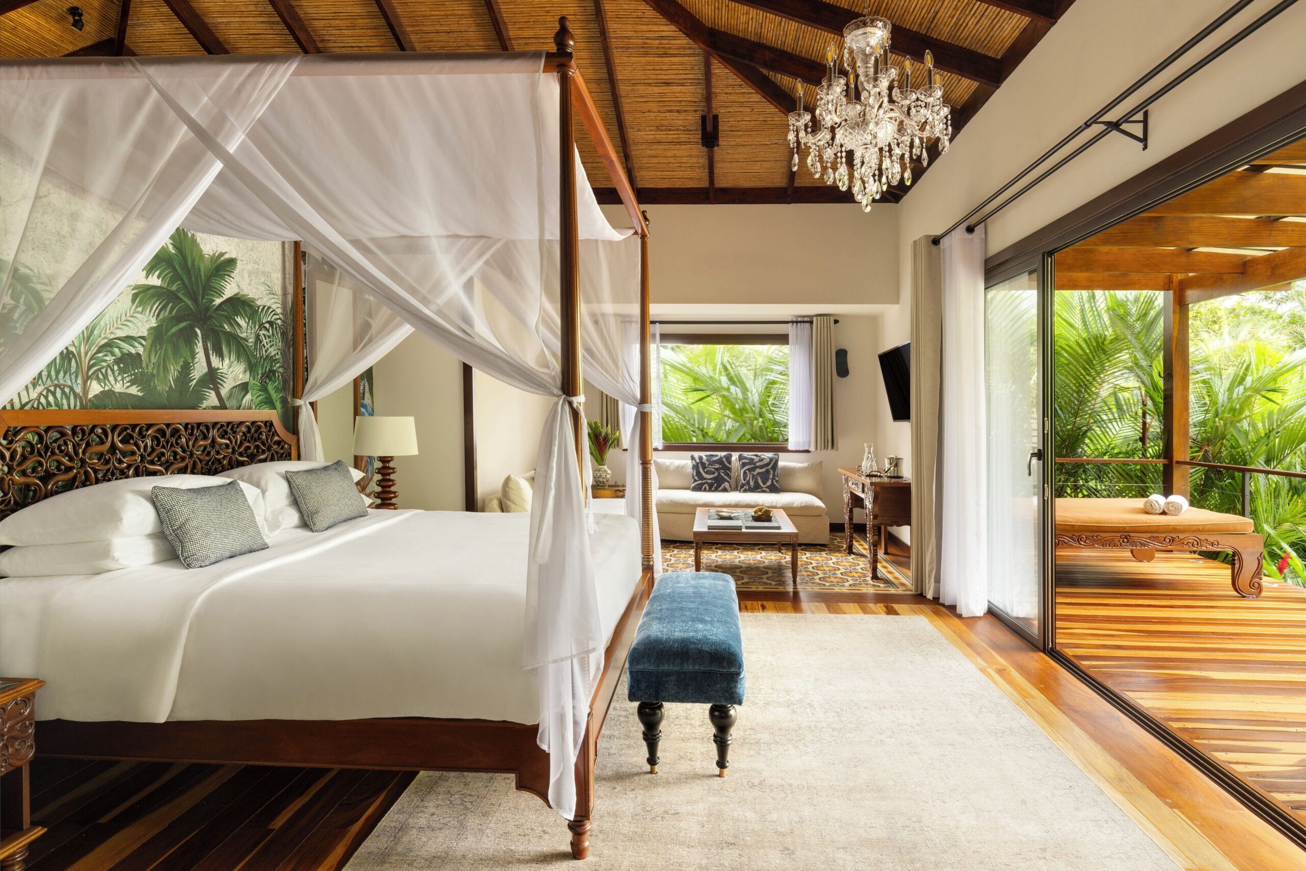 Luxury villa bedroom opening onto the rainforest at Nayara Springs, Costa Rica