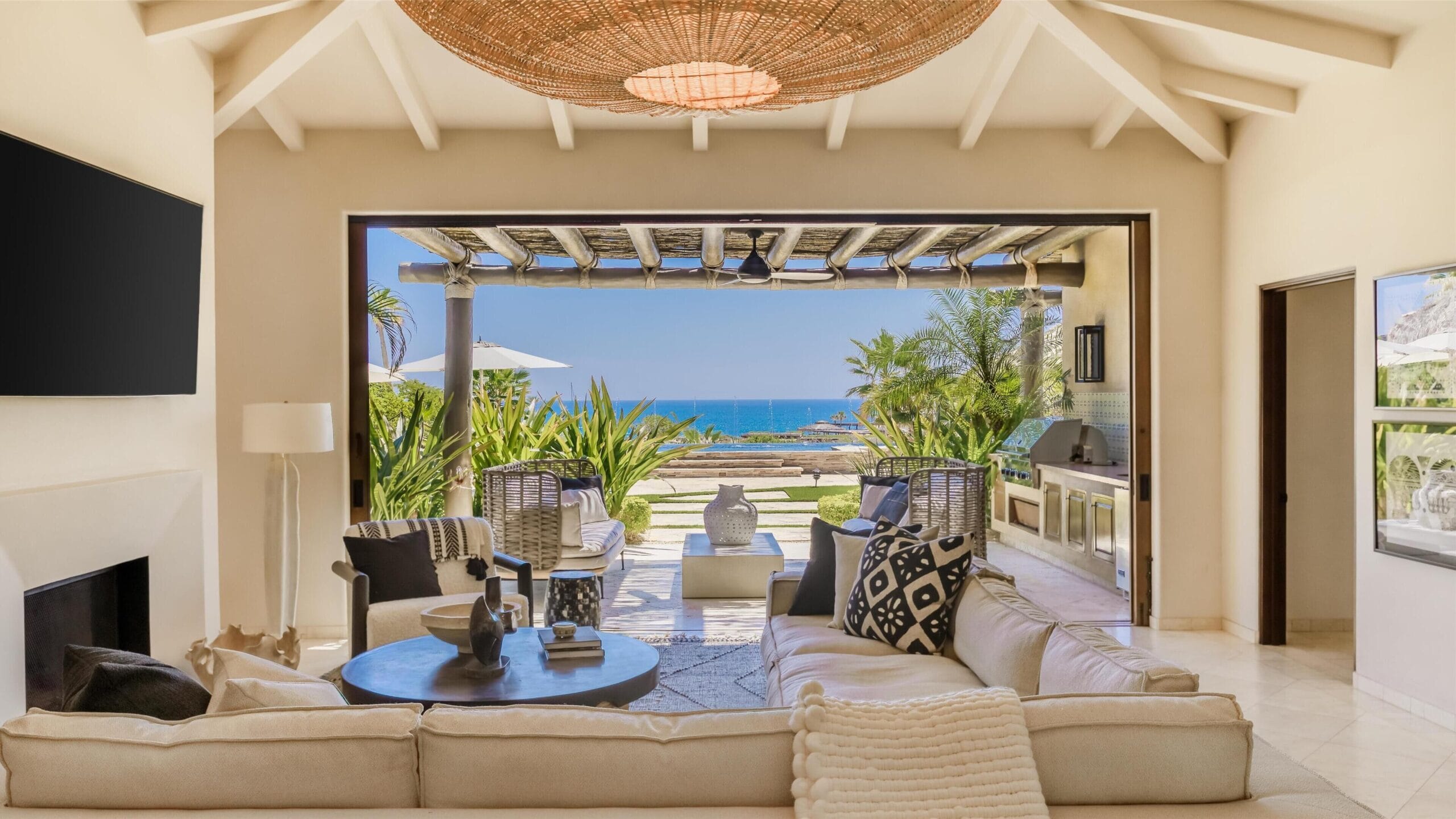Luxury villa living room with ocean views at Montage Los Cabos