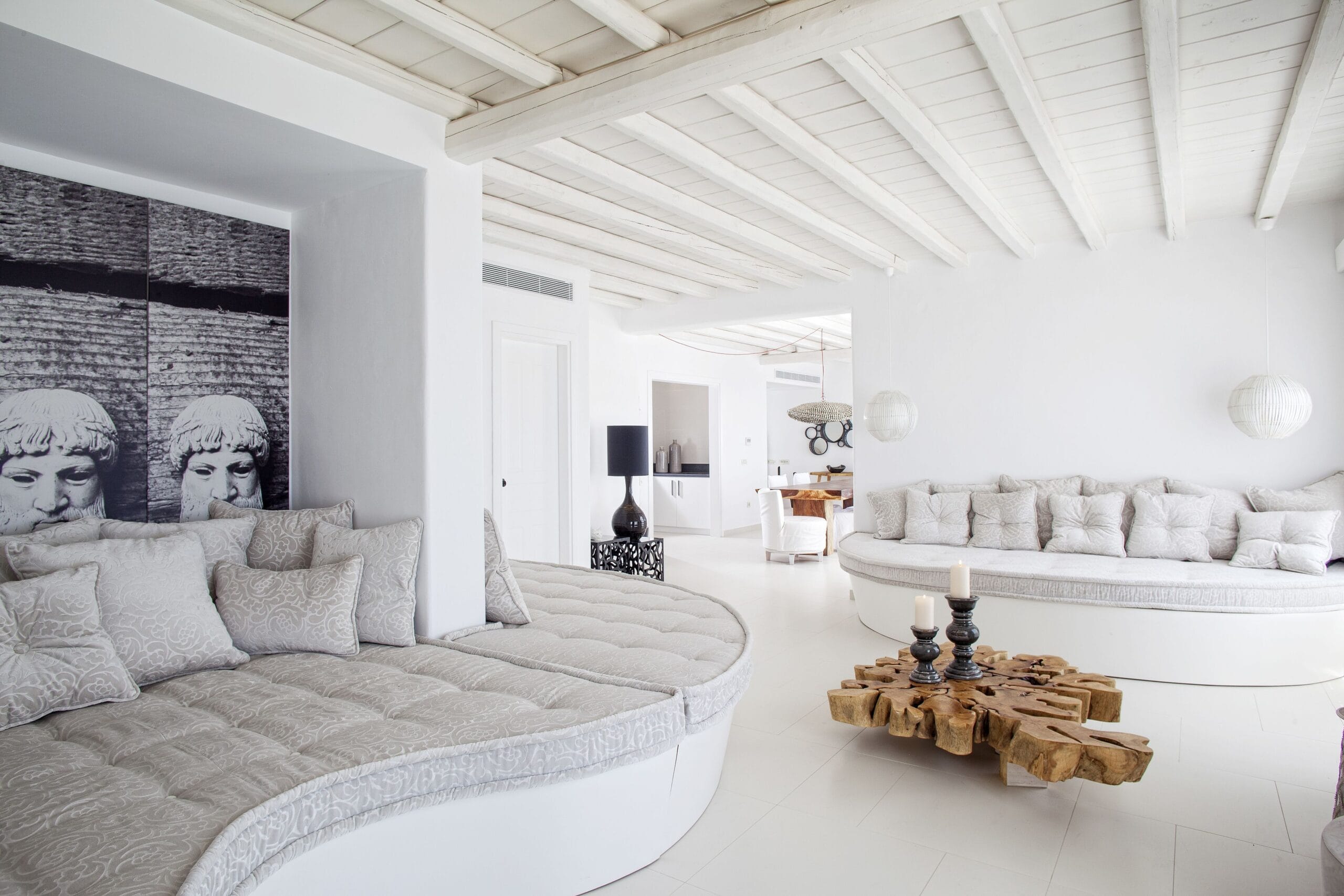 Luxury villa interior with Cycladic styling at Myconian Villa Collection, Mykonos