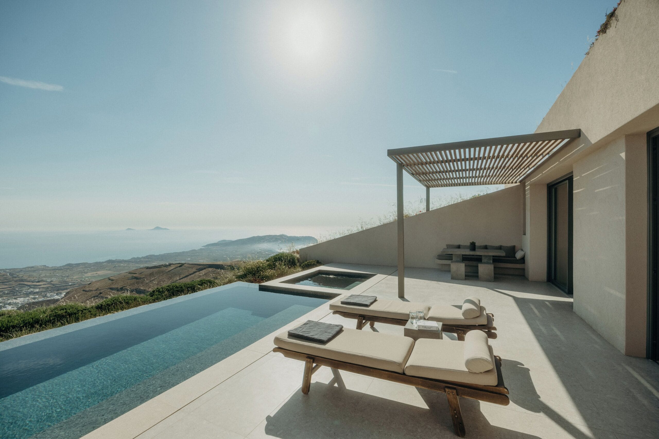 Santorini Sky private pool villa with panoramic Aegean views in Pyrgos, Santorini