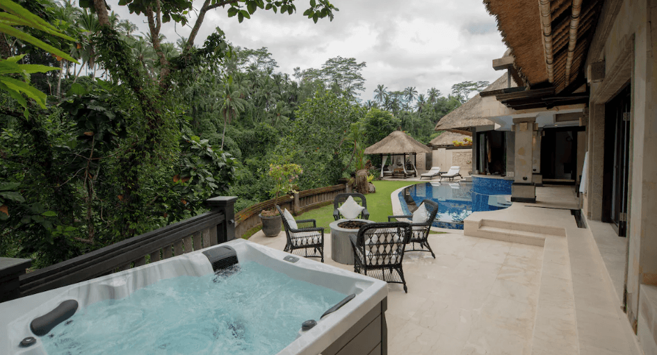 Private pool terrace overlooking the jungle valley at Viceroy Bali in Ubud