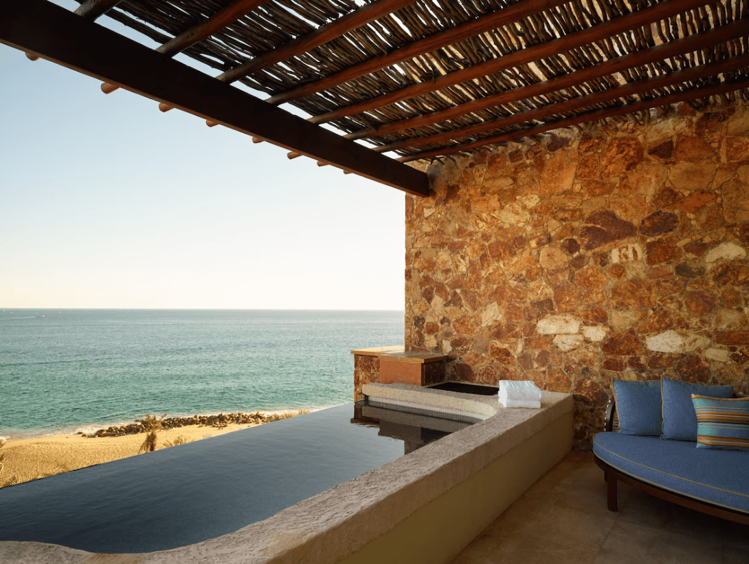Private heated plunge pool on a terrace with Pacific Ocean views at Waldorf Astoria Los Cabos Pedregal, Mexico