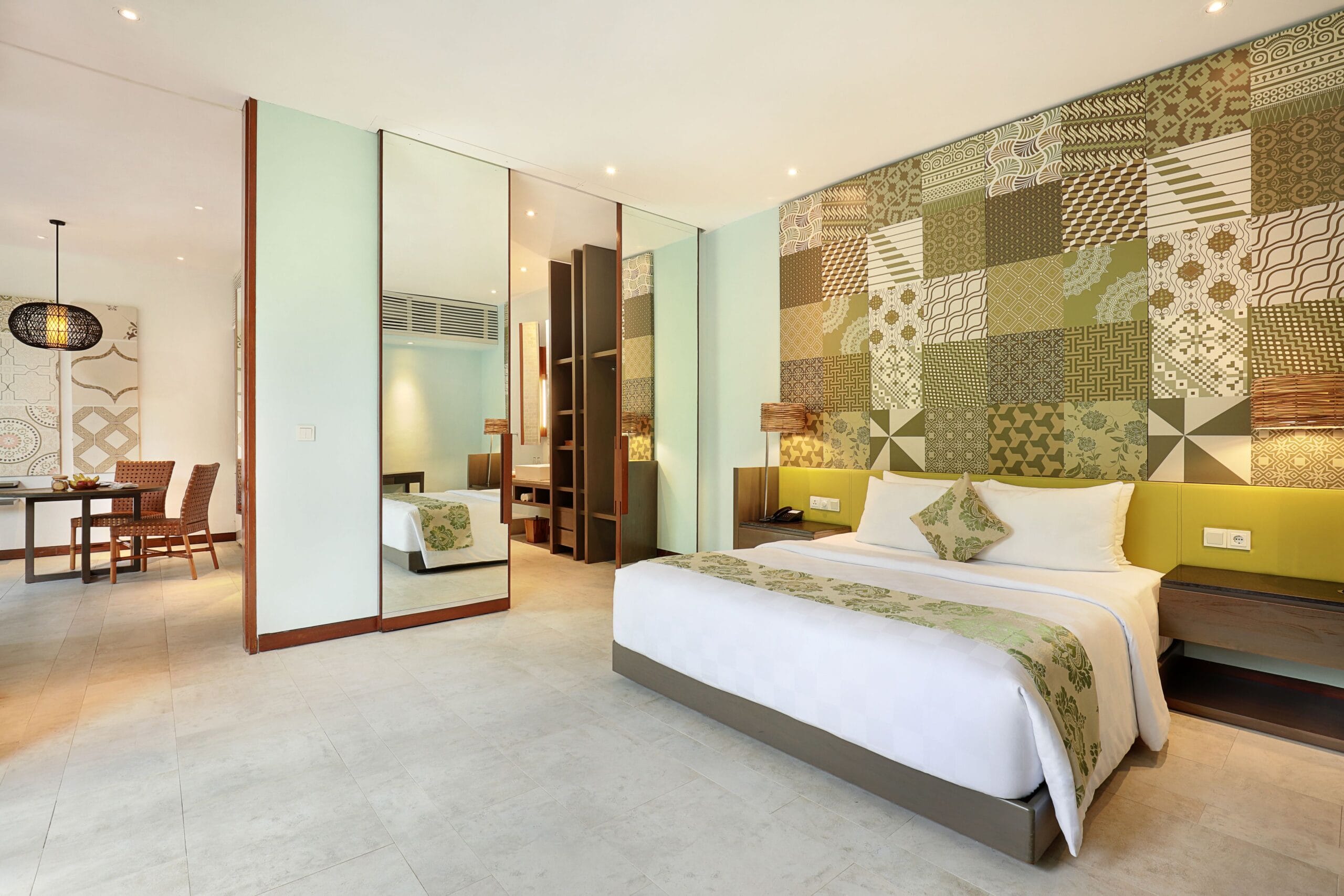High-ceilinged minimalist villa bedroom at The Elysian Boutique Villa Hotel, Seminyak
