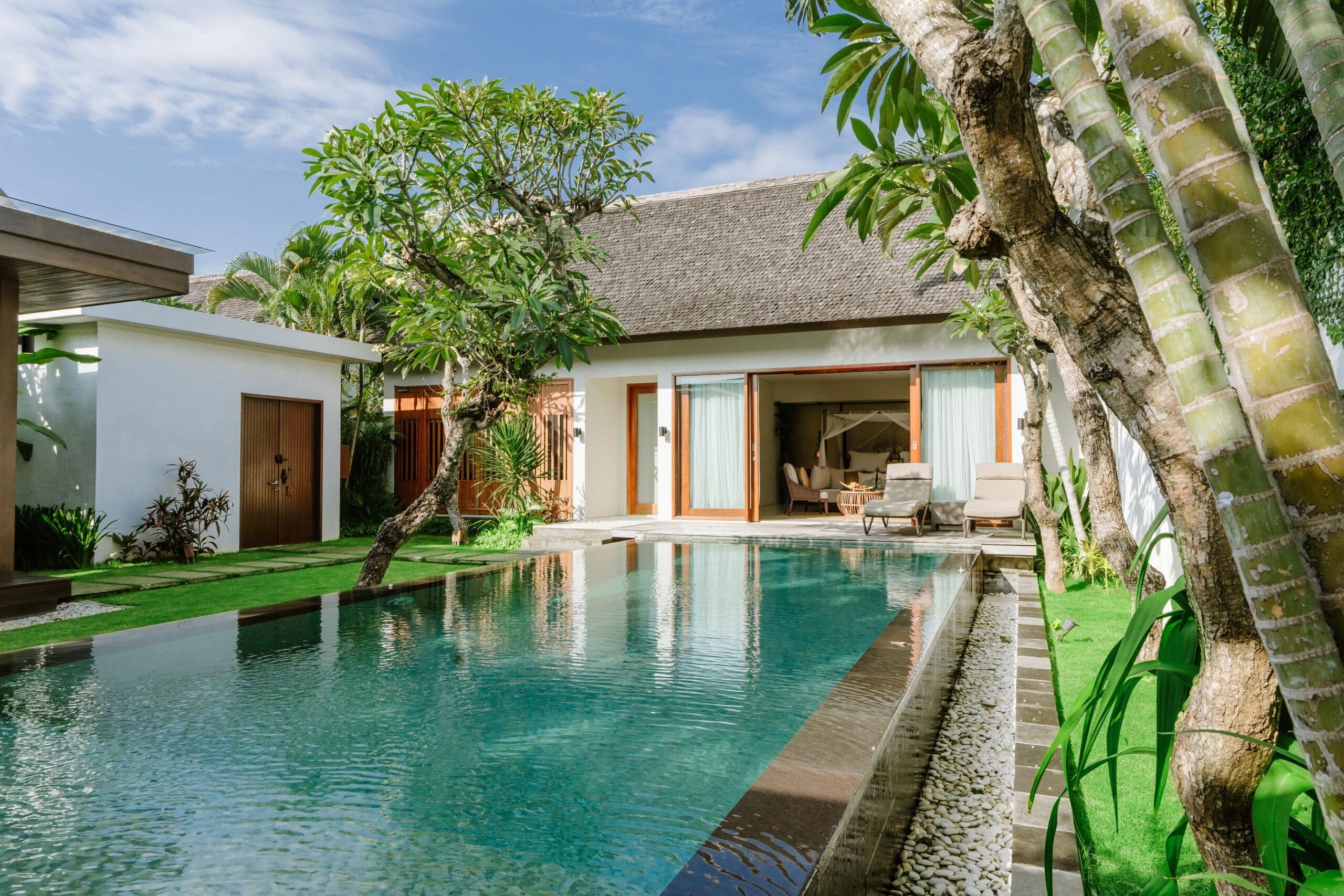 Full-size private lap pool in a walled villa garden at The Samaya Seminyak, Bali