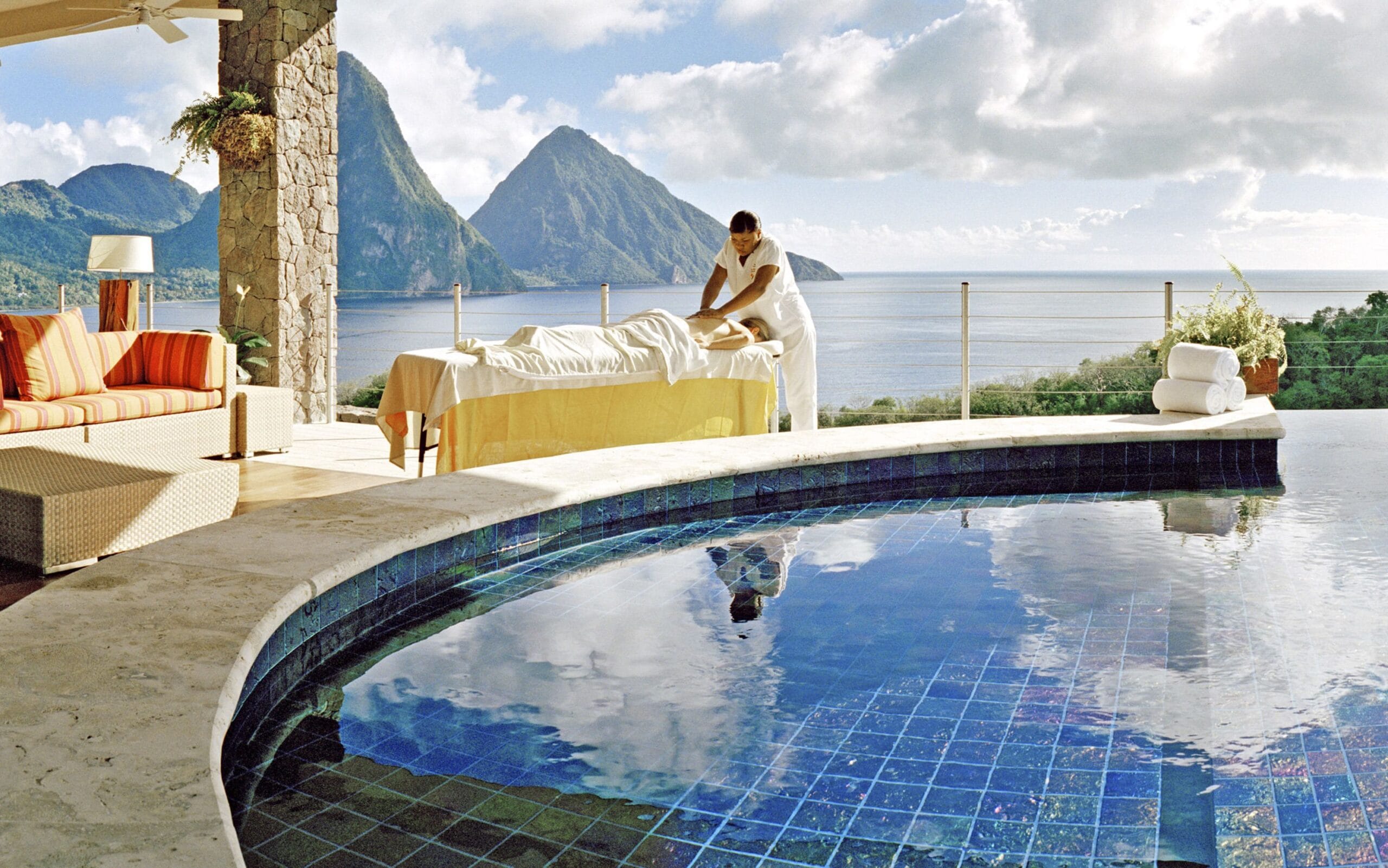 In-sanctuary outdoor massage with Piton views at Jade Mountain, St. Lucia
