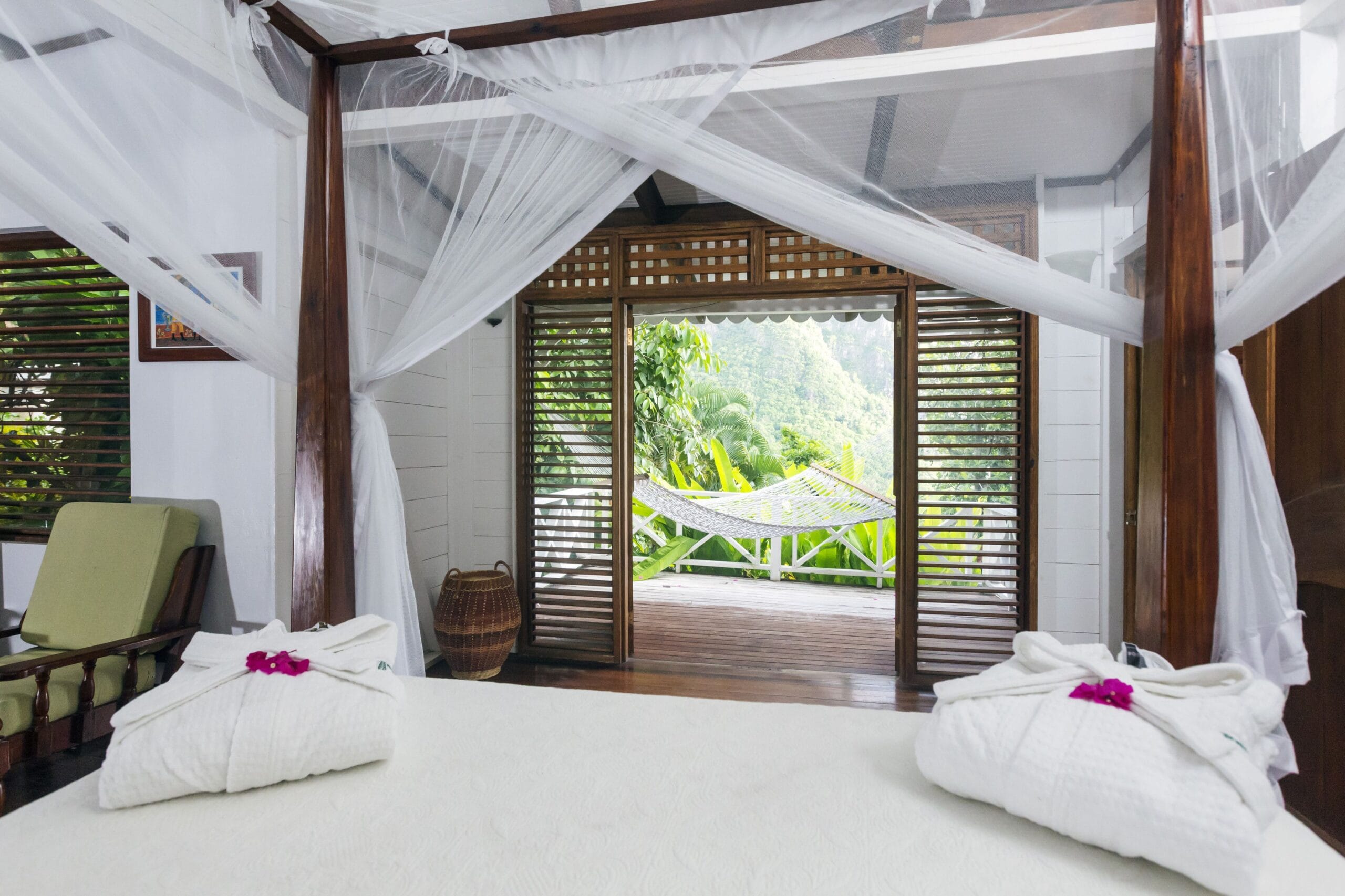Ocean view bedroom in a villa at Stonefield Villa Resort, St. Lucia
