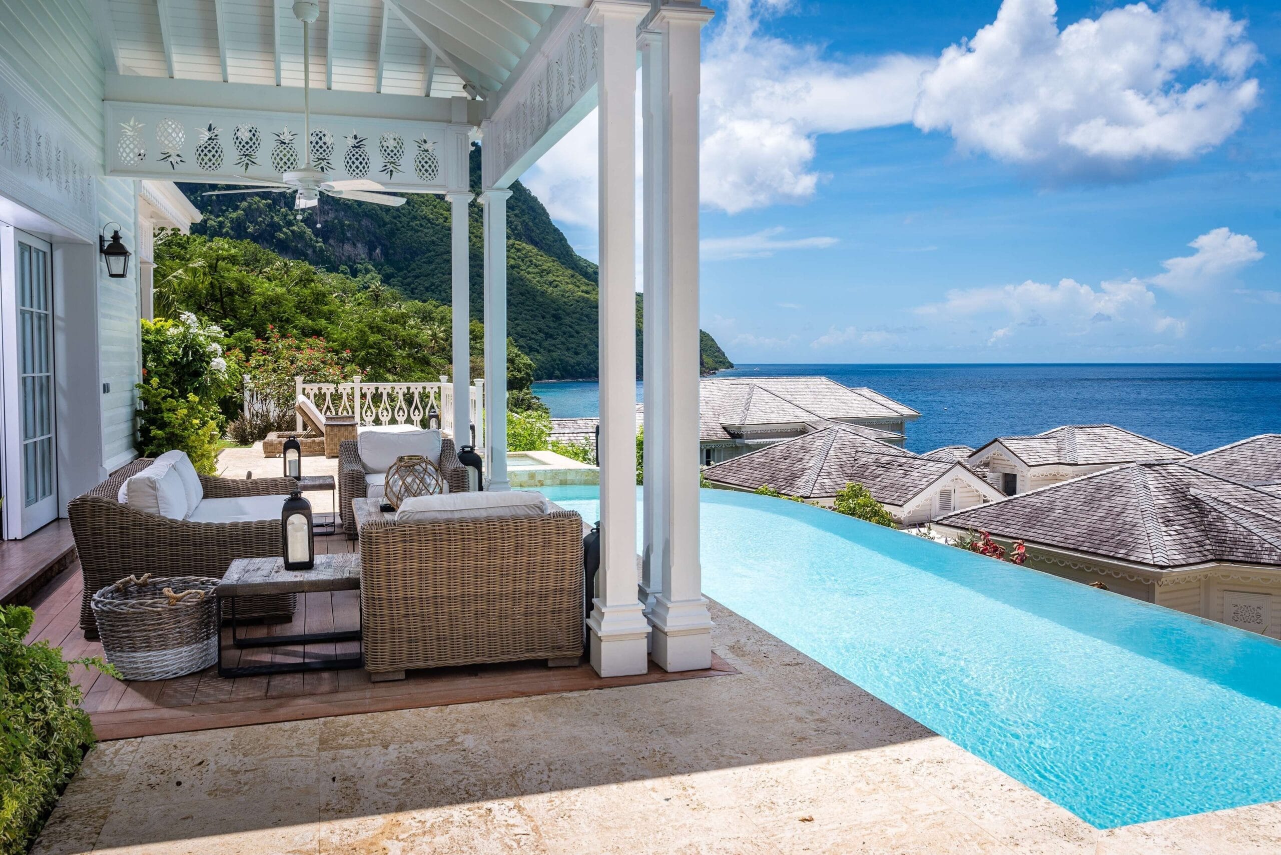Private infinity plunge pool on a villa terrace at Sugar Beach, A Viceroy Resort in St. Lucia