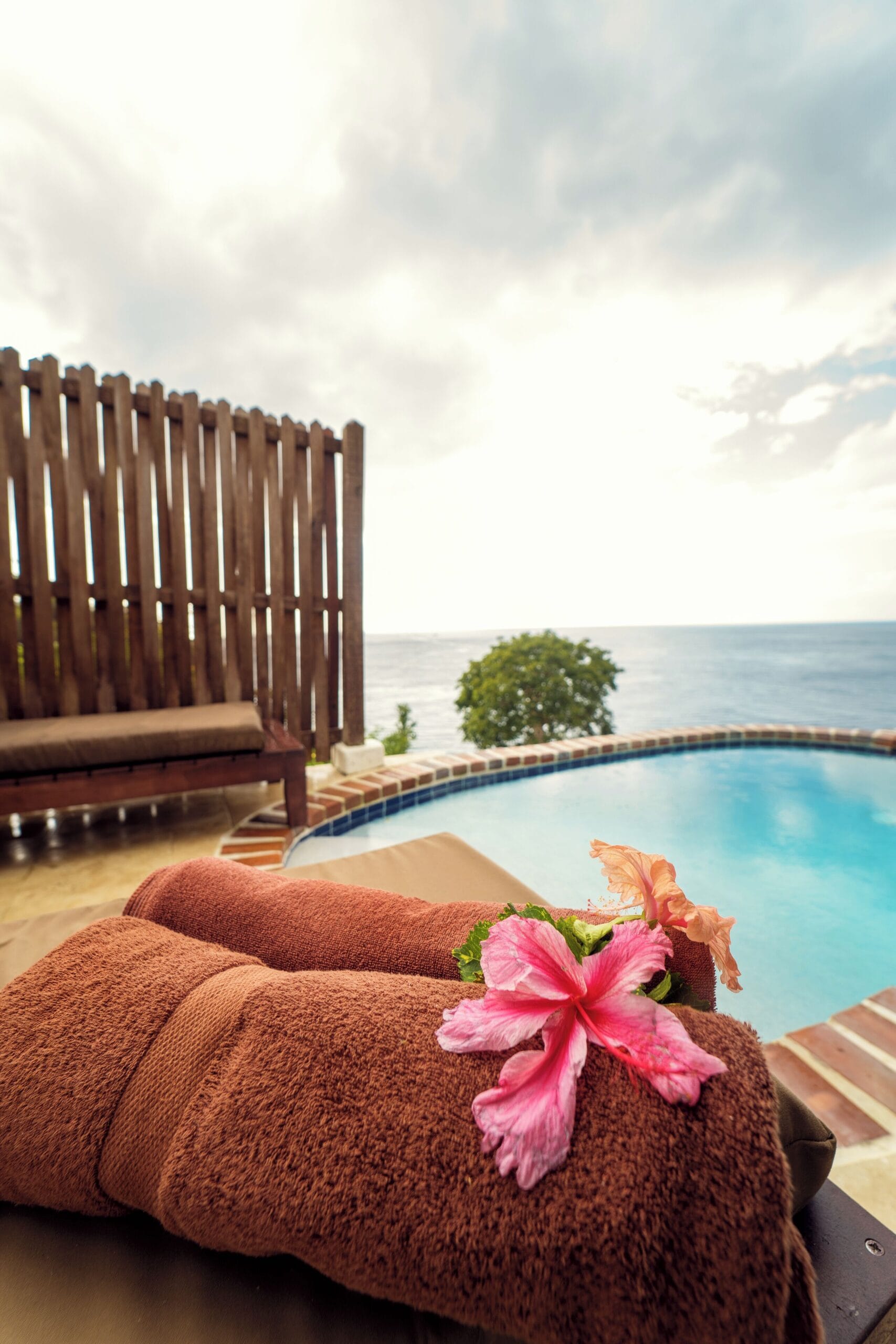 Private plunge pool on the deck of an Ocean View Cottage at Ti Kaye Resort in St. Lucia