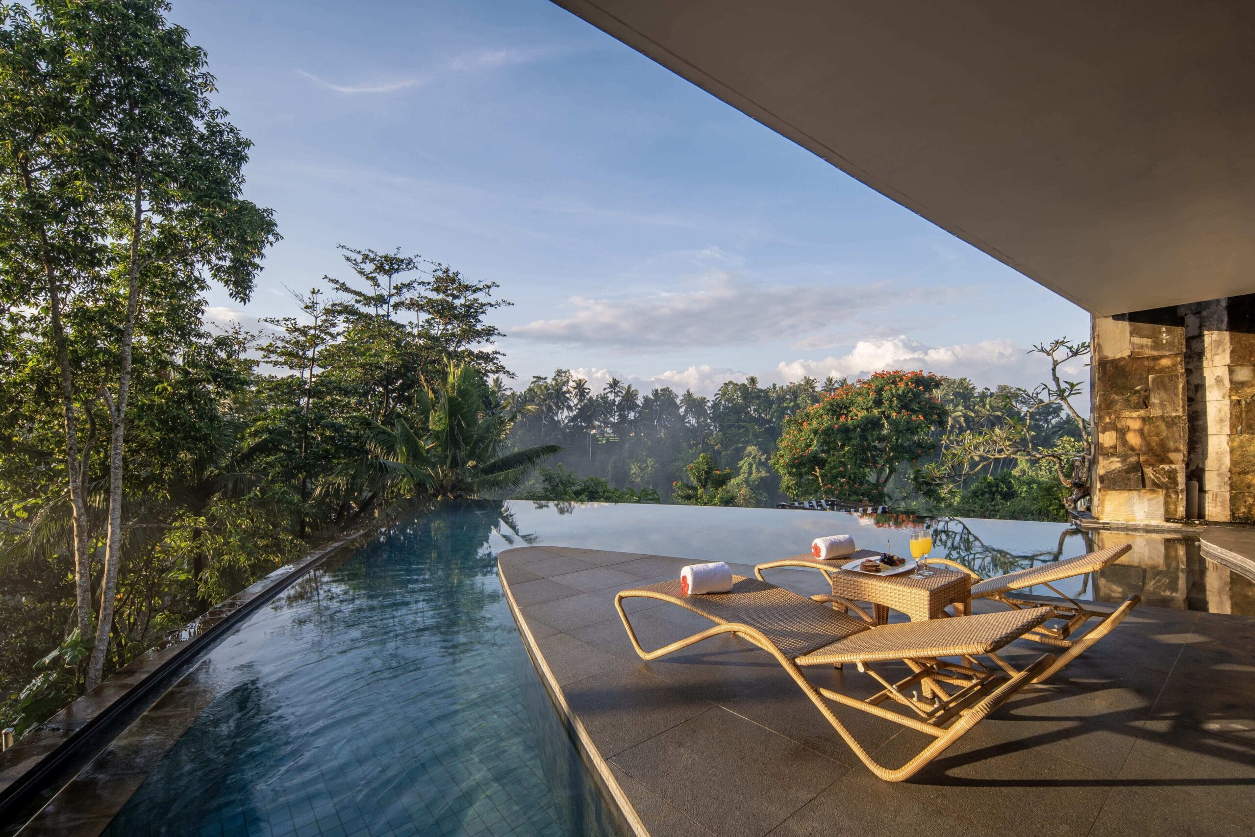 Infinity pool looking out over the jungle at Kamandalu Ubud, Bali